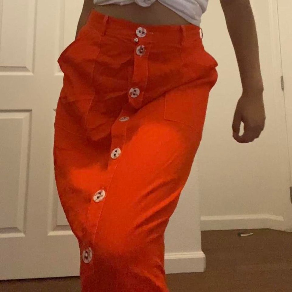 6.Orange Button Up Maxi Skirt With Slits Urban Outfitters